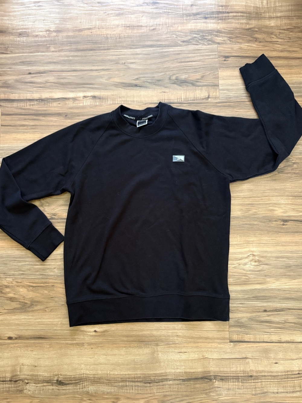 Jack & Jones Men's Black Crewneck Sweatshirt with Chest Patch